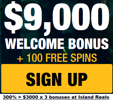 $9000 welcome bonus + 100 spins at Island Reels Casino