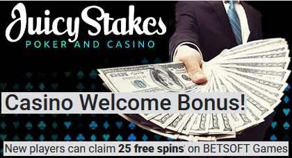 Juicy Stakes Casino welcome bonus, free Betsoft slot spins