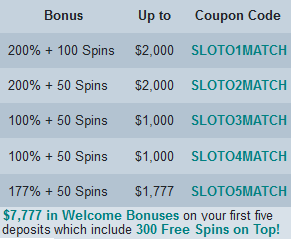 Sloto'Cash welcome bonuses, free spins