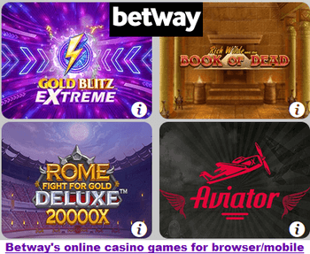 Online casino games at Betway for mobile and browser