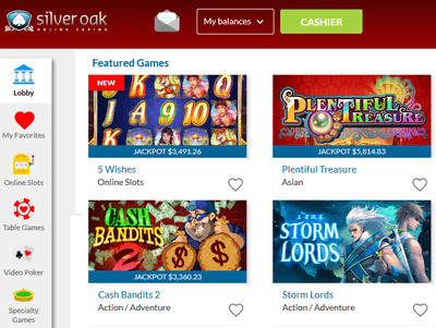 Silver Oak featured casino games