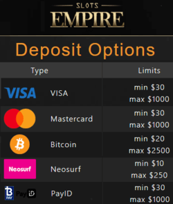 Slots Empire Casino deposit options