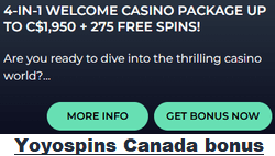 Yoyospins Casino welcome bonus for Canada