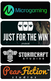Casino games software logos - Microgaming, Just For The Win, Stormcraft, PearFiction